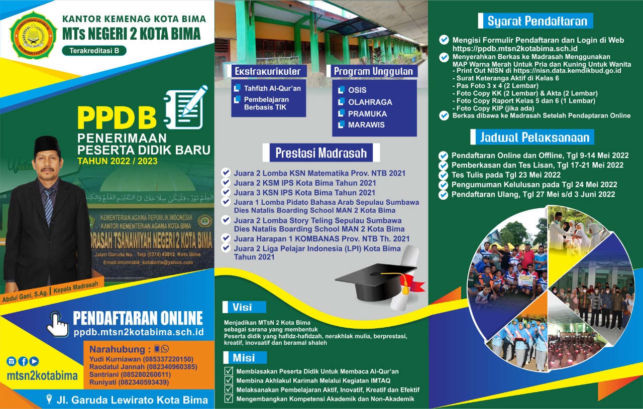 Brosur PPDB MTsN 2 Kota Bima TP 2022/2023